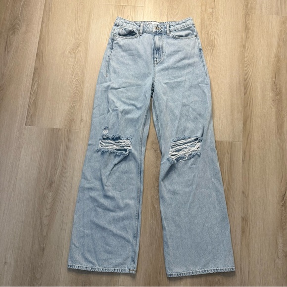 Zara women’s Light Blue Wide Leg Jeans with Distressed Details size 6 Denim - Picture 1 of 10